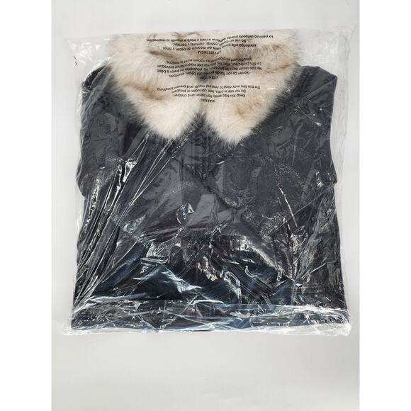 Unreal Fur Wet Look Aviator Jacket in Black XS - Picture 5 of 8